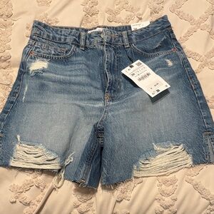 Zara Blue Distressed Jean Shorts